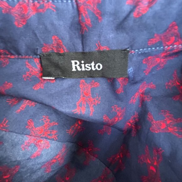 Risto Womens Navy Evil Tree Tulip Back Shirt Tunic Small 100% Cotton Long Sleeve - Picture 4 of 10